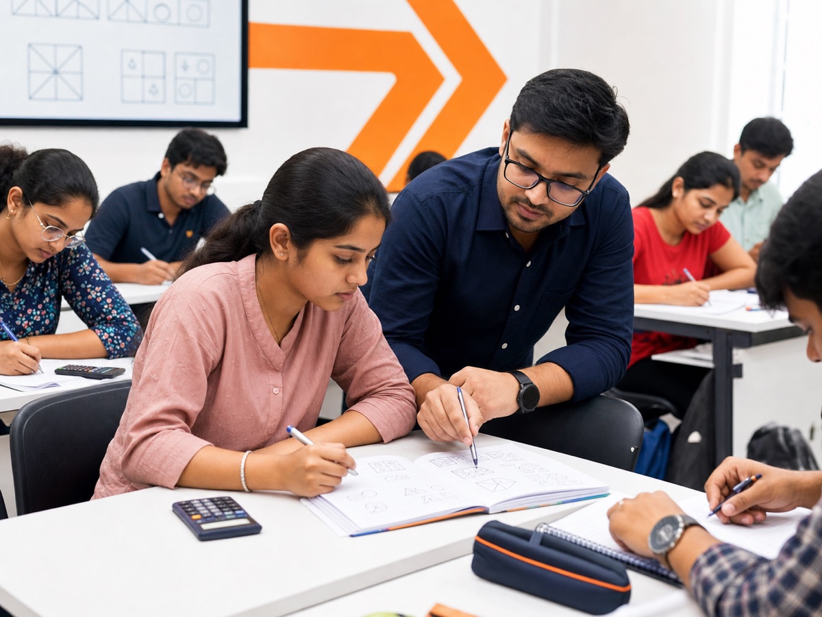 Adult aspirants practising aptitude and reasoning